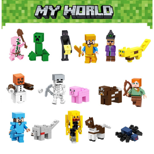 16pcs Theme Minecraft Building Blocks Assembled Cake Decoration Plugin Ins Party 1