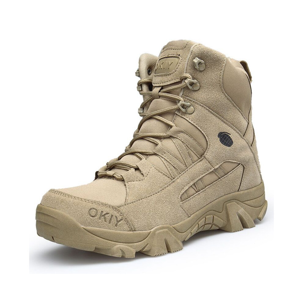 (Sand, EU46) Military Tactical Mens Boots Sidezip Combat Army Shoes Hiking Duty Boots Work