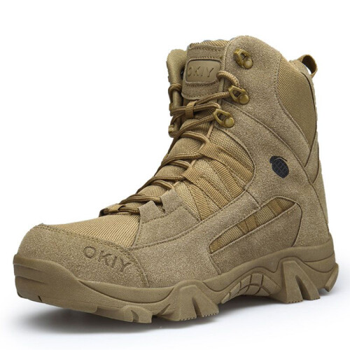 (Brown, EU42) Military Tactical Mens Boots Sidezip Combat Army Shoes Hiking Duty Boots Work