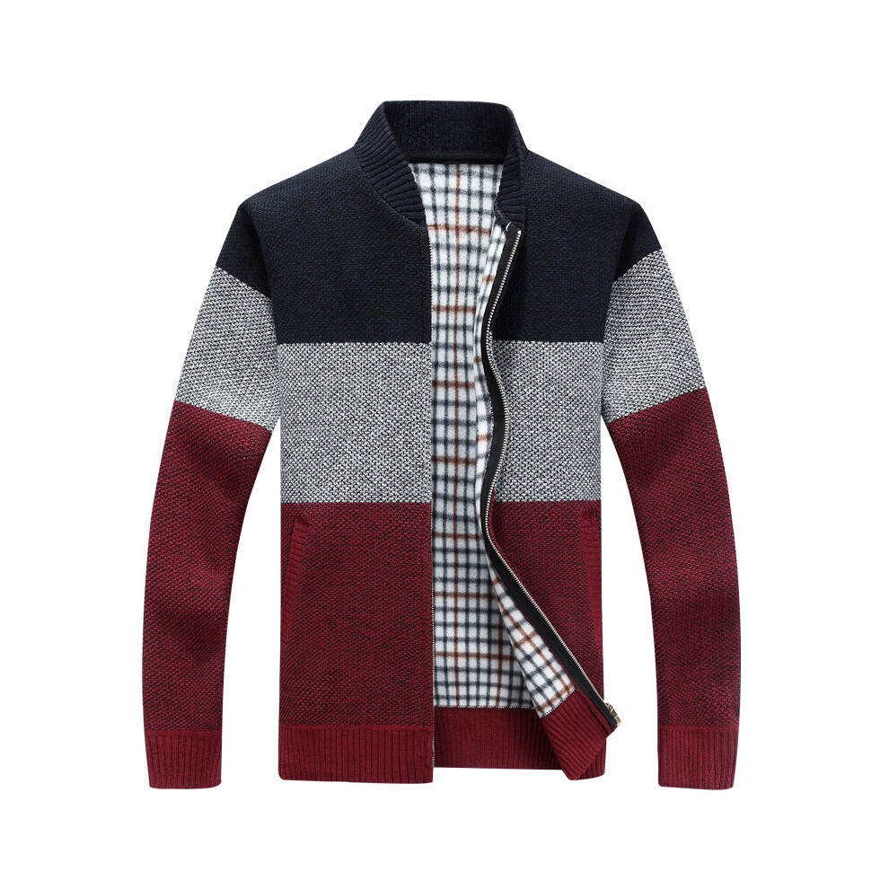 (WineRed, L) Up Zip Mens Cardigan Sweater Shawl Knitted Jumper Coat Jacket Warm Tops Knitwear