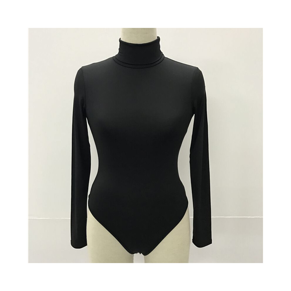 (Black, L) Turtleneck Women Winter Long Sleeve Basic Bodysuit Stretch Tshirt Solids Top-image-OPC-PH5MWRB-NEW
