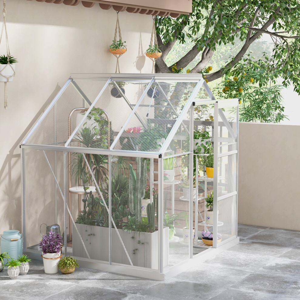 Outsunny 6 X 6Ft Walk-In Polycarbonate Greenhouse With Foundation Window Silver