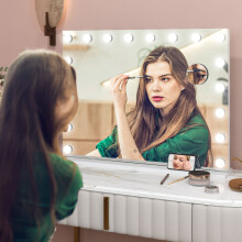 HOMCOM Hollywood Vanity Mirror with Lights, 10X Magnifying, USB Port, White