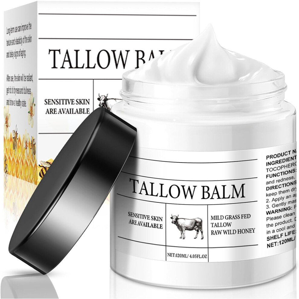 Gogerstar Beef Tallow Skin Care 120G, Tallow Face Grass-Fed Beef Tallow Moisturiser Natural Beef Tallow Honey Balm, Deeply Nourishing For Face & Body Cream