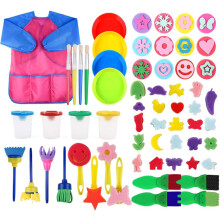 60Pcs Sponge Painting for Toddlers, Painting Brushes Kits for Kids, Foam Paint Brushes Set, Paint Cups with 1 PCS Waterproof Paint Apron