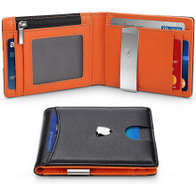 Wallets RFID Blocking with Money Clip,Bi-fold Slim Genuine Leather Minimalist Mini Wallet with Coin Pocket,Credit Card Slots, ID Window for Gents Men