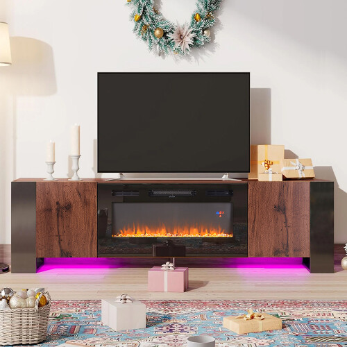 Living And Home Recessed Electric Fireplace TV Stand with Remote Control 1