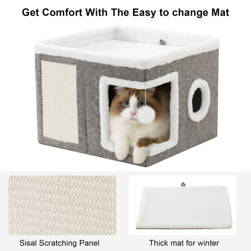 Cat House for Indoor Pets 2 Layer Large cat cave with Scratch Board 2
