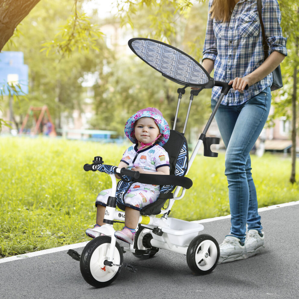 Homcom 6 In 1 Kids Tricycle W/ Removable Handle For 1.5+ Year, Blue