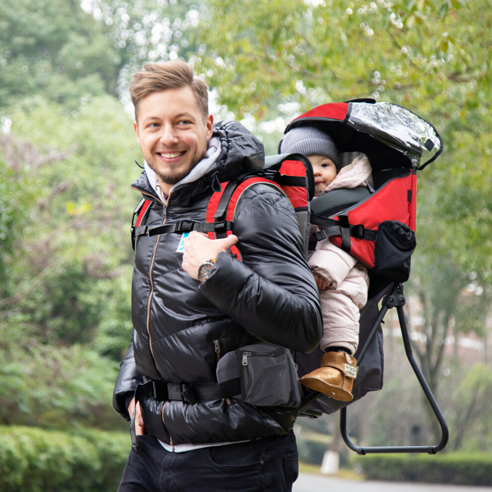 HOMCOM Baby Hiking Backpack Carrier w/ Detachable Rain Cover for Toddlers Red
