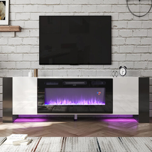 Living And Home Recessed Electric Fireplace TV Stand with Remote Control 1