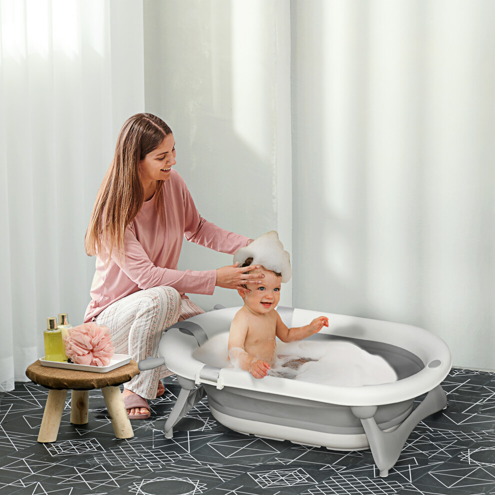 Foldable Baby Bath Tub Ergonomic With Temperature-Induced Water Plug Homcom