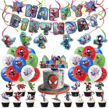 Spidey and His Amazing Friends Party Supplies Decorations Favors,Spidey Happy Birthday Party Supplies Include Banner, Ballon, Cake Topper and Cupcake
