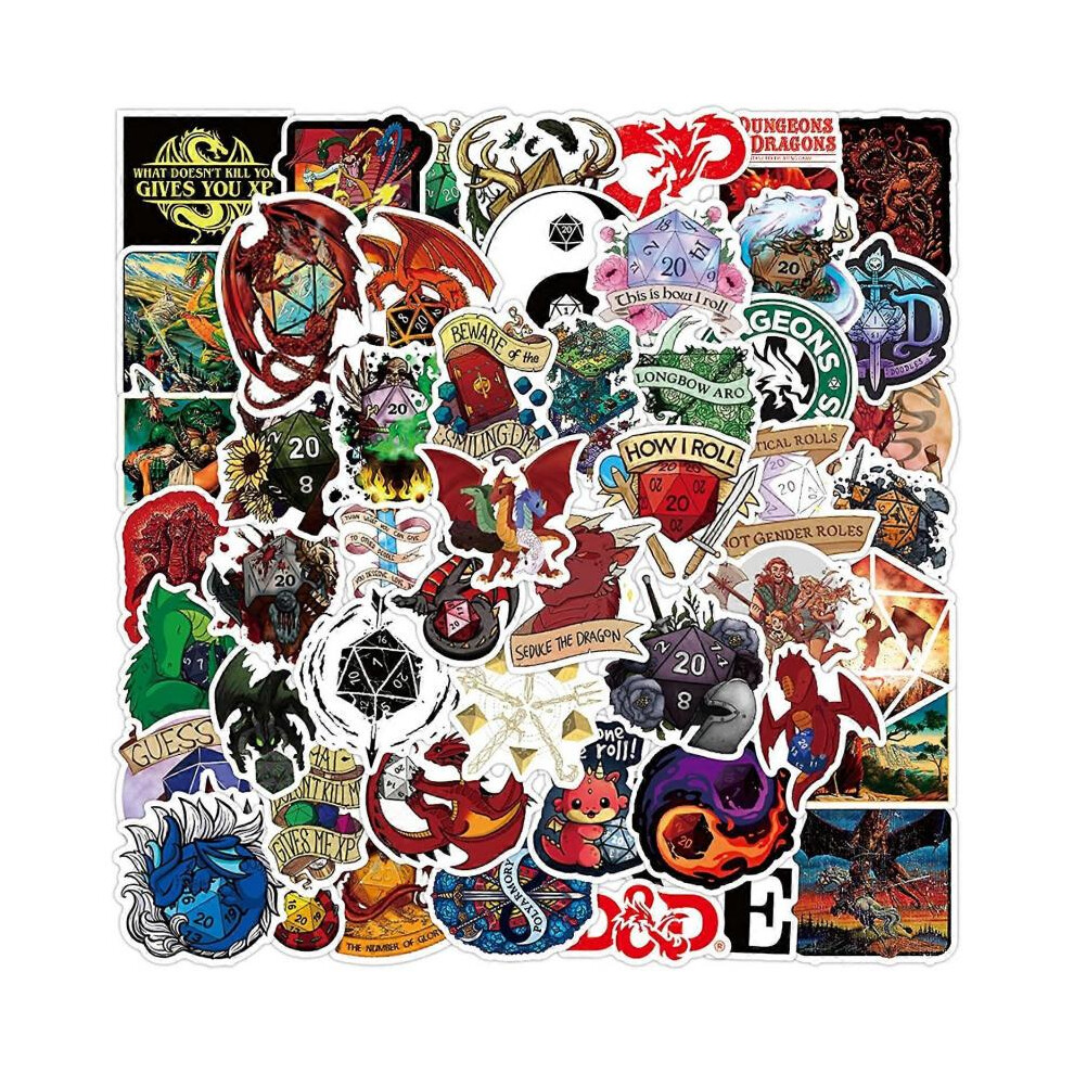50Pcs Dungeons & Dragons D&D Theme Waterproof Stickers compatible Laptop Cellphone Water Bottle Skateboard Luggage Car Bumper JXQX