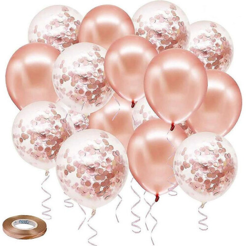 Rose Gold Confetti Latex Balloons, 50 pack 12 inch Birthday Balloons ...