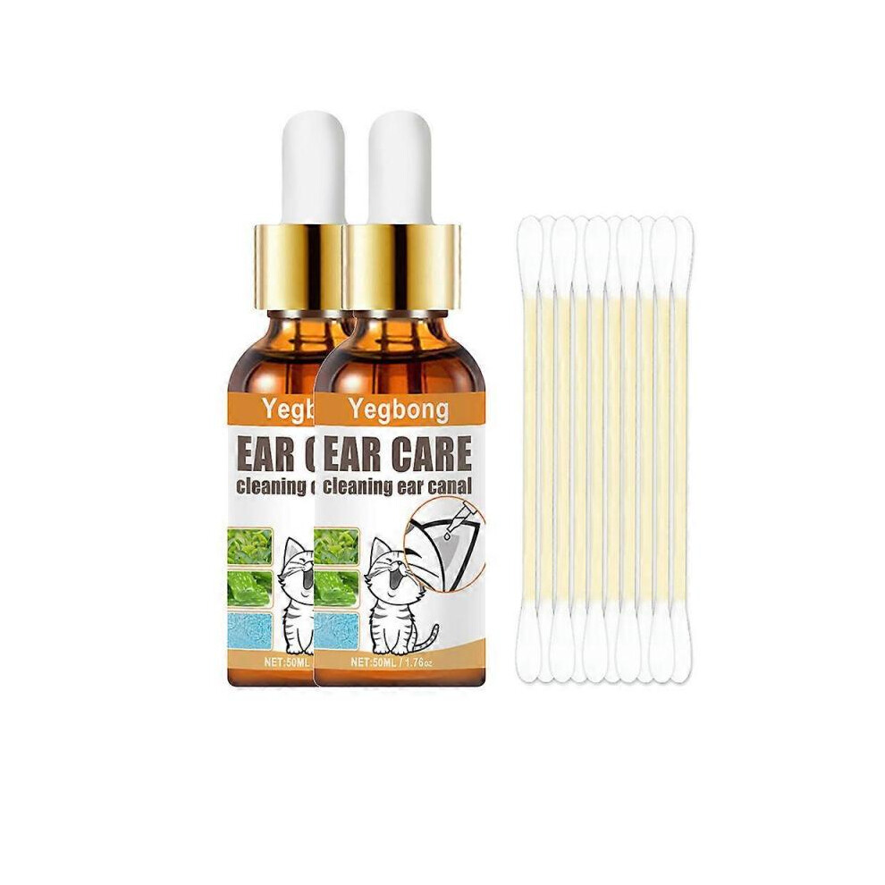 2pcs Pet Ear Cleaner Drops for Infections Control Yeast & Mites Wax Ear Mites