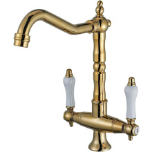 (Gold) Antique Kitchen Faucet, 360 Rotating Kitchen Faucet, Nostalgia Two Handle Sink Mixer Tap, High Pressure Mixer Tap for Kitchen Sink