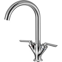 (Silver) Kitchen Taps, Dual Lever Kitchen Mixer Tap Vintage Style Kitchen Sink Tap Mixer Twin Lever Swivel Spout Tap