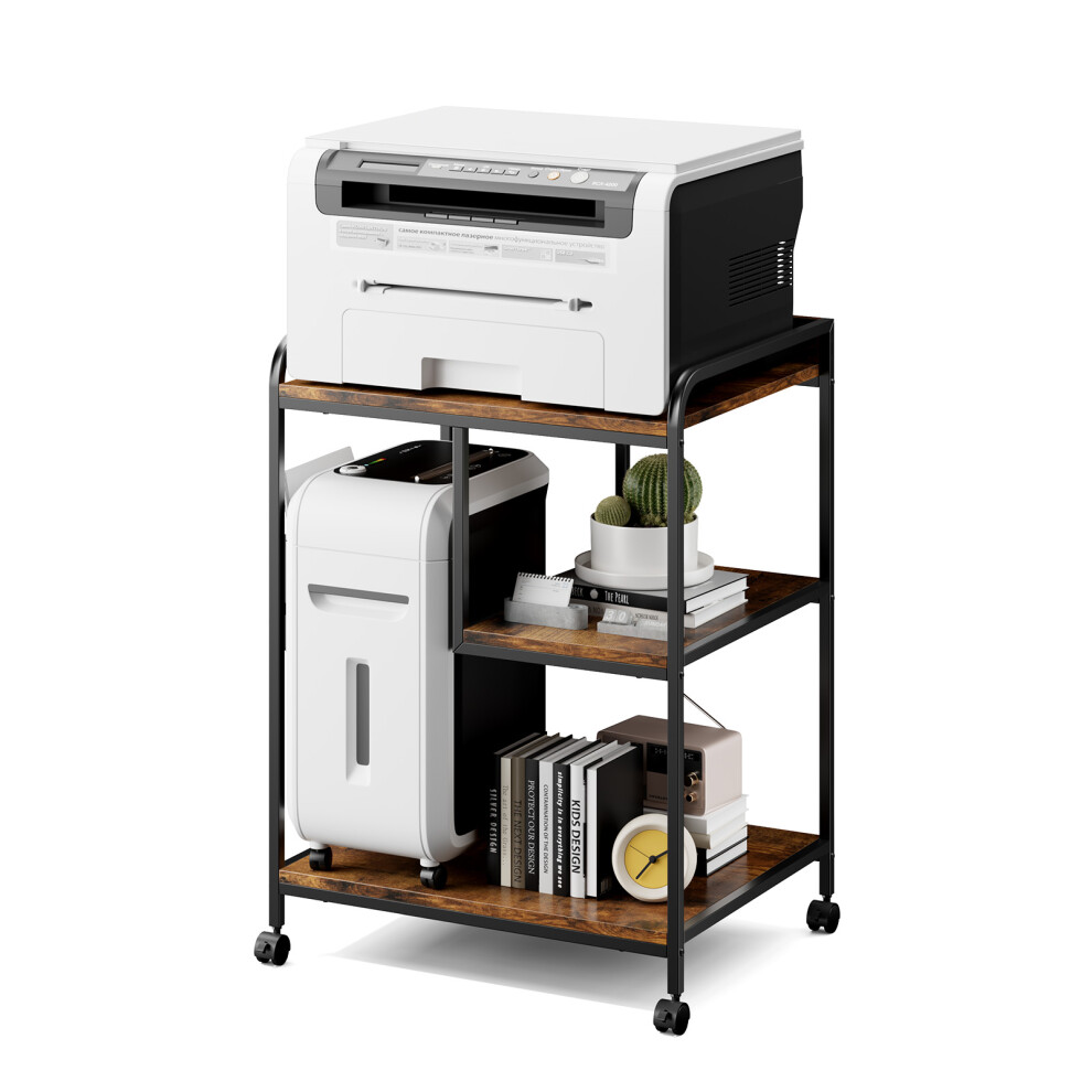 Wooden Printer Stand with Wheels for Home Office