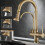 (A) 3 Way Kitchen Tap Antique with Pull Out Spray Brass Swivel 3 Way Kitchen Taps 2
