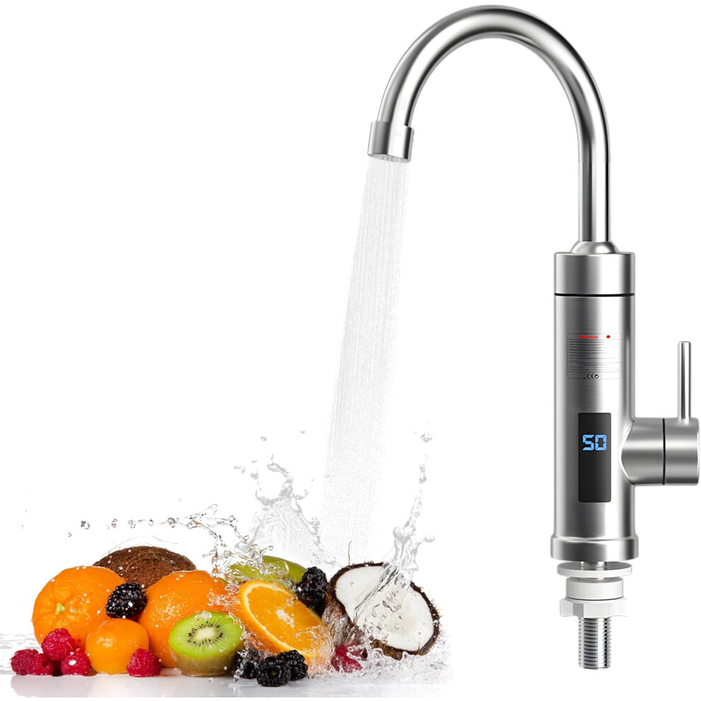 Stainless Steel Electric Instant Hot Water Faucet - 360 Rotatable, Digital Display, 3S Instant Hot Water Heater for Sink,