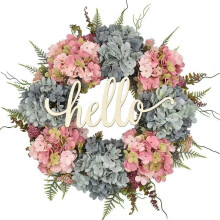 (Pink blue hydrangea wreath) Simulated Garland Door Decoration European And American Hydrangea Vine Ring Window Decoration