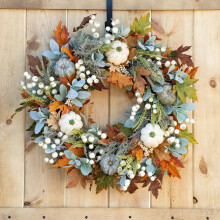 (Pumpkin wreath (50*50cm)) Halloween Thanksgiving autumn simulation wreath frost leaf pumpkin pendant door decoration