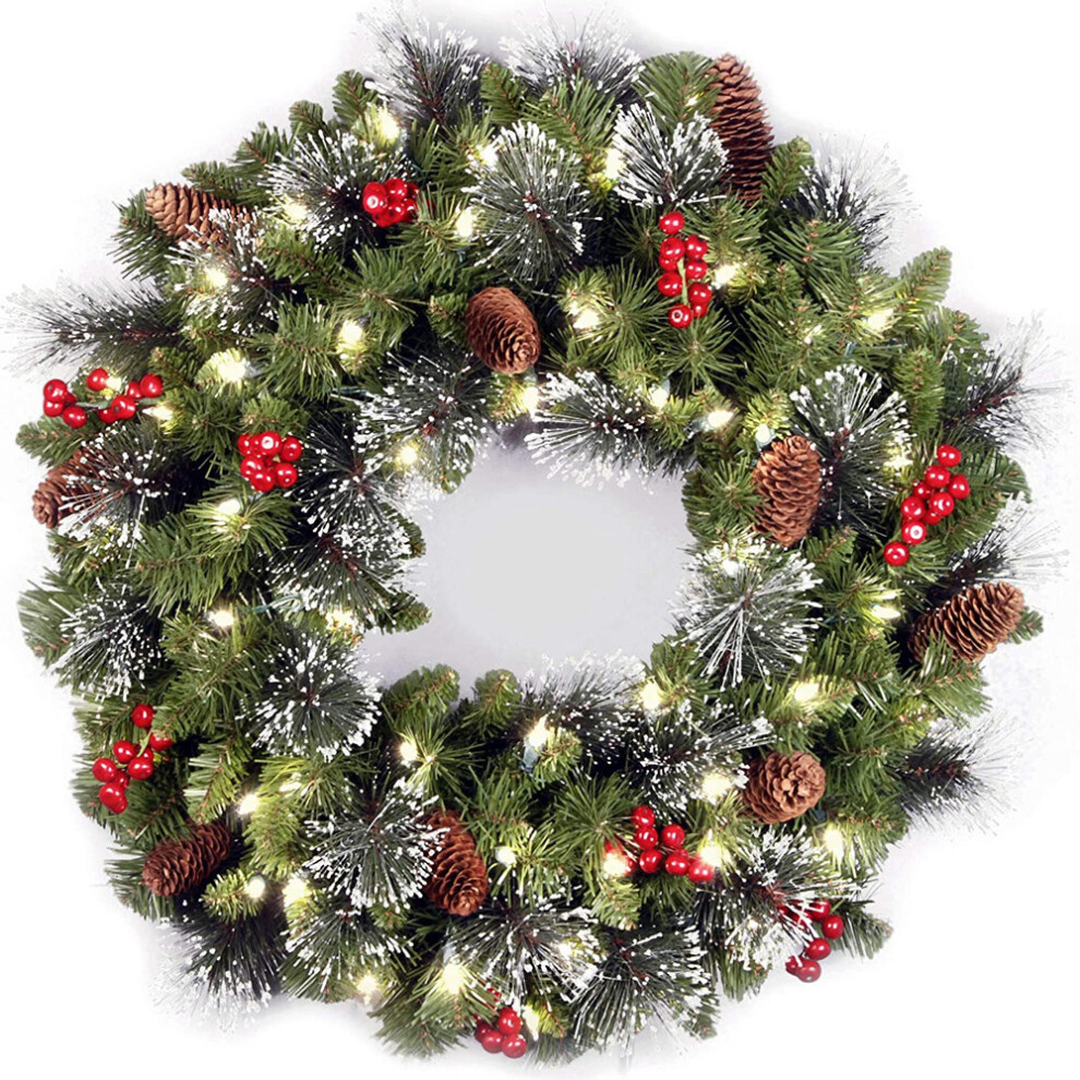 Skesrjtop (60Cm Glowing Model) Christmas Wreath Door Hanging Wall Hanging Decoration Christmas Rattan Pvc Interior Pendant Wreath