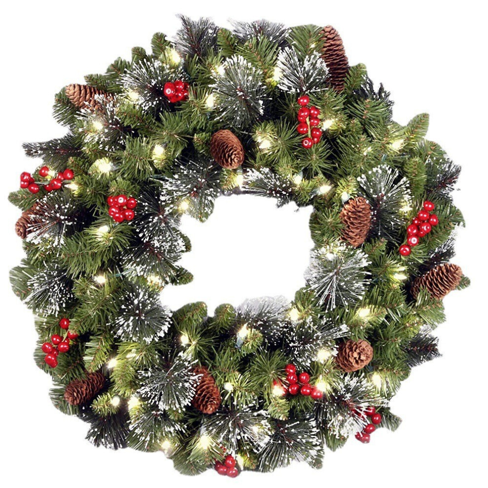 Skesrjtop (40Cm Luminous Model) Christmas Wreath Door Hanging Wall Hanging Decoration Christmas Rattan Pvc Interior Pendant Wreath