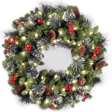 (50cm glowing model) Christmas Wreath Door Hanging Wall Hanging Decoration Christmas Rattan PVC Interior Pendant Wreath