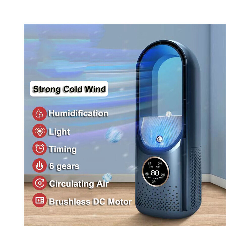UK Air Cooler LED Display Air Conditioning Humidification Electric Fan 6 Speed Silent Timer Fan Humidifier Fan Blue