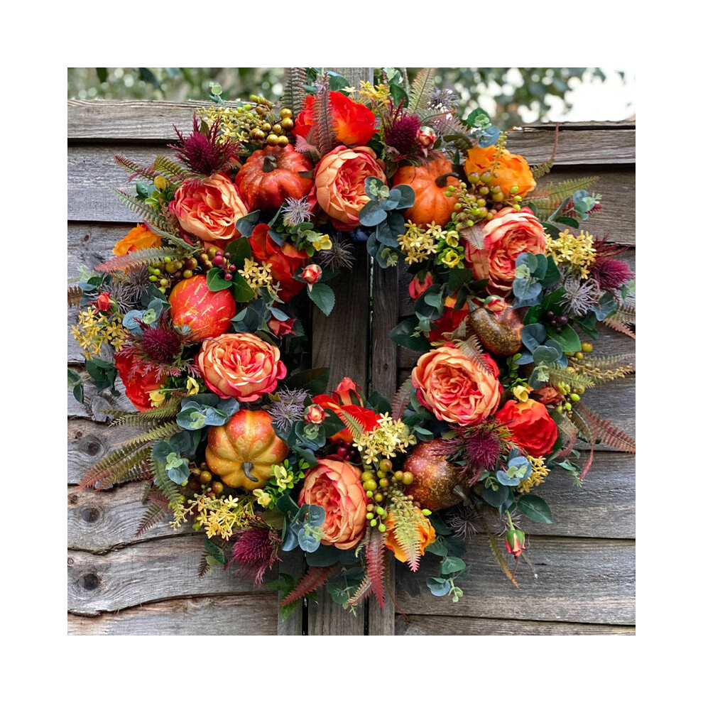 (50cm) Simulated Plant Garland Door Decoration Pumpkin Vine Ring Door Hanging Thanksgiving Rattan Decoration