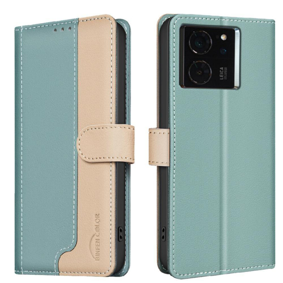 (Green) Flip Case For Xiaomi 14T Kickstand Card Slots Holder Rfid Blocking Shockproof Tpu Inner Shell Flip Folio Green 764563456604