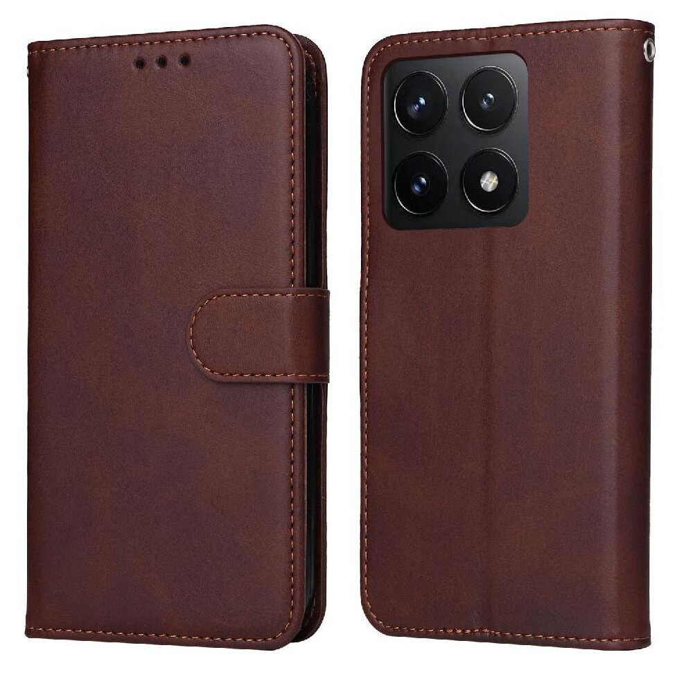 (Brown) Flip Case For Xiaomi 14T Card Slots Flip Cover Precise Cutouts Magnetic Closure Brown 764563457885