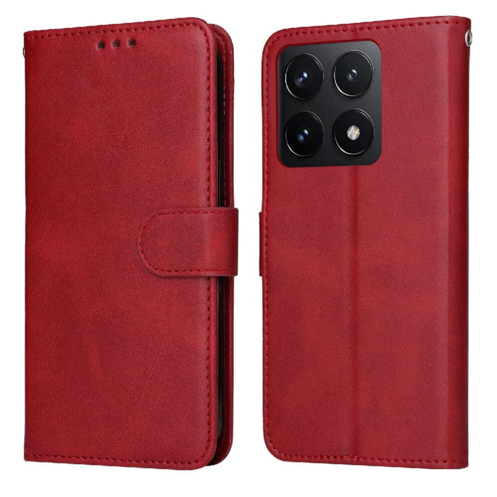 (Red) Flip Case For Xiaomi 14T Card Slots Flip Cover Precise Cutouts Magnetic Closure Red 764563457908