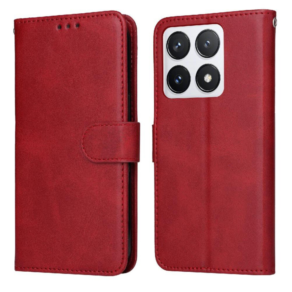 (Red) Flip Case For Xiaomi 14T Pro Flip Cover Precise Cutouts Card Slots Magnetic Closure Red 764563457953