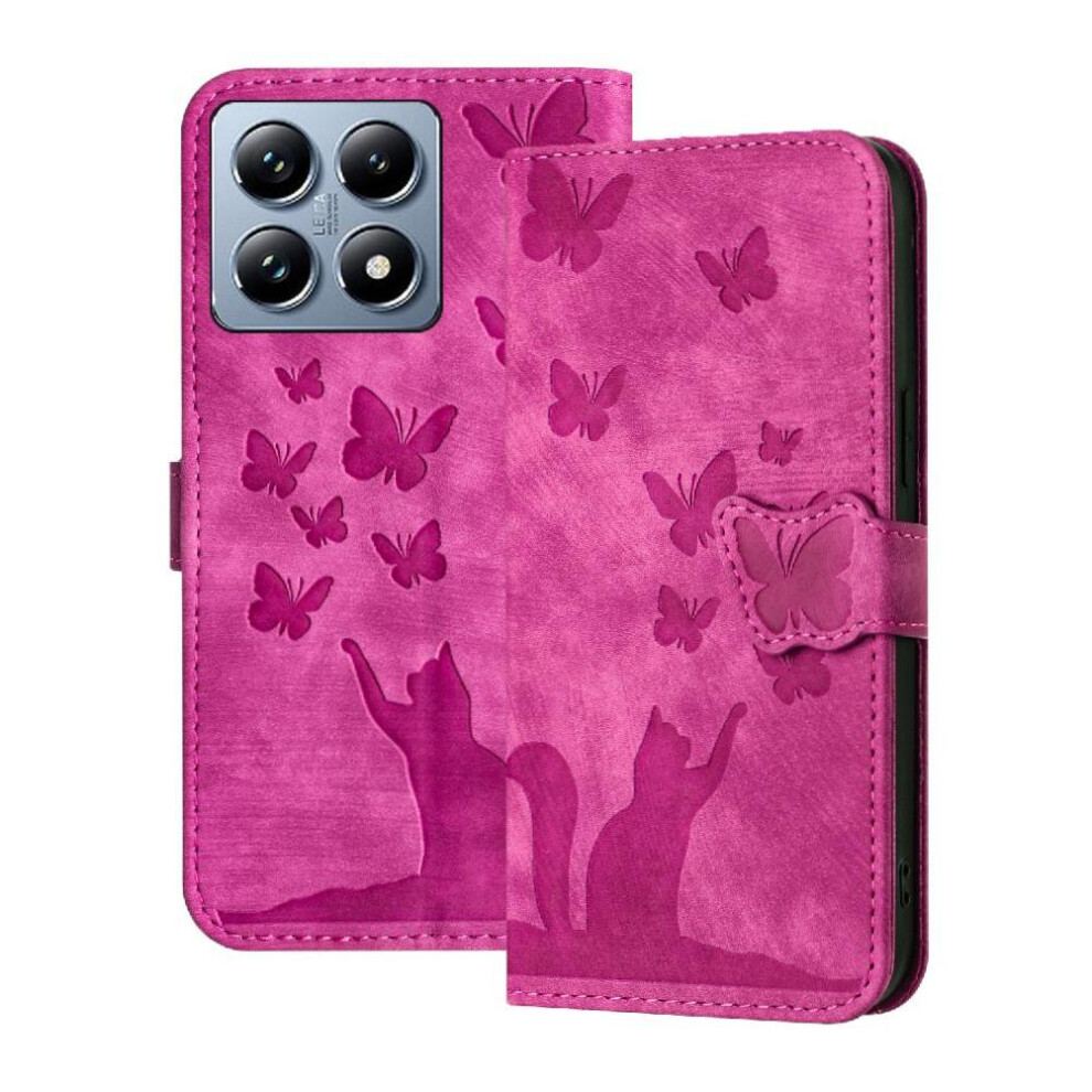 (Pink) Flip Case For Xiaomi 14T 5G Wallet Case Card Pocket Embossed Butterfly Cat Flip Folio Holder Cover Pink 764563459322