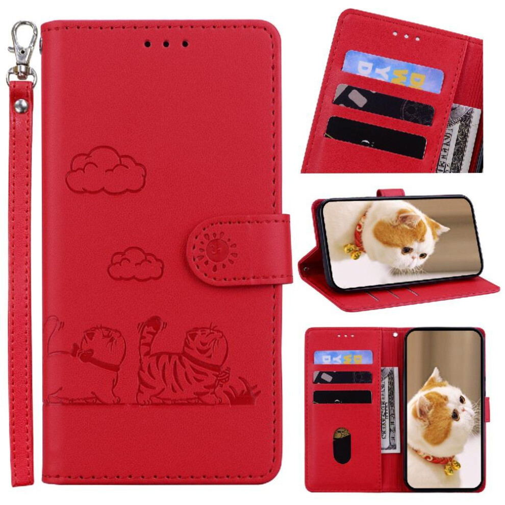 (Red) Flip Case For Xiaomi 14T Pro 5G Card Slot Holder Kickstand Leather Wallet Cat Rfid Red 764563459537
