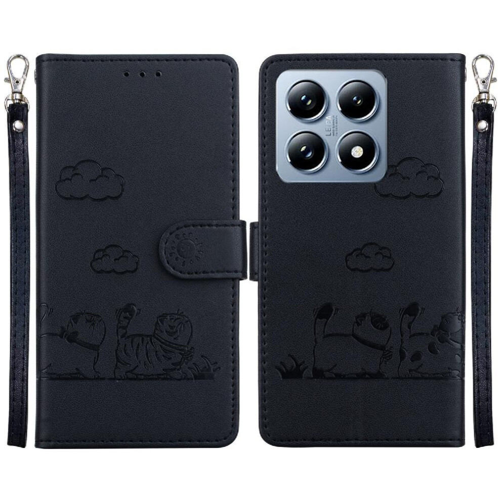 (Black) Flip Case For Xiaomi 14T 5G Leather Wallet Card Slot Holder Kickstand Cat Rfid Black 764563459612