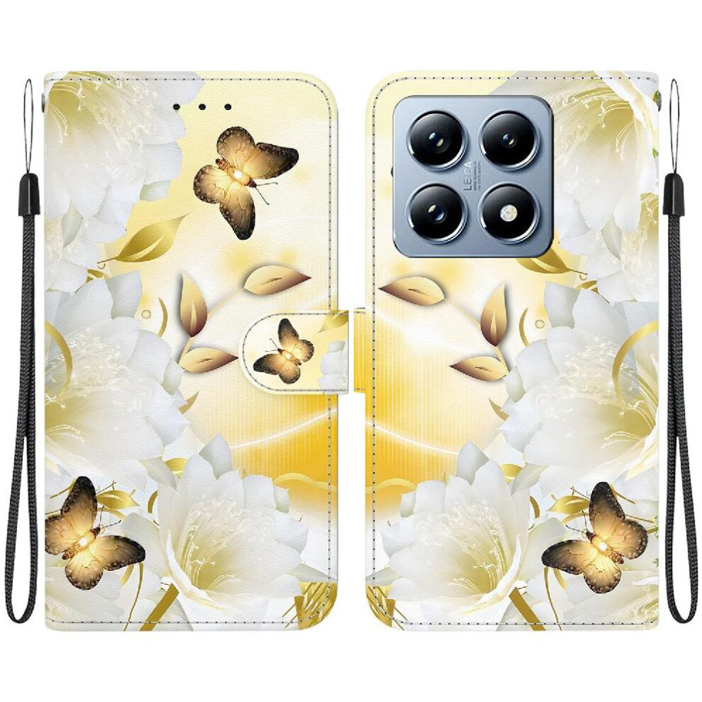 (C7 ) Flip Case For Xiaomi 14T 5G Pu Leather Card Slots Magnetic Closure Butterfly Flower Painted Wallet 764563459841