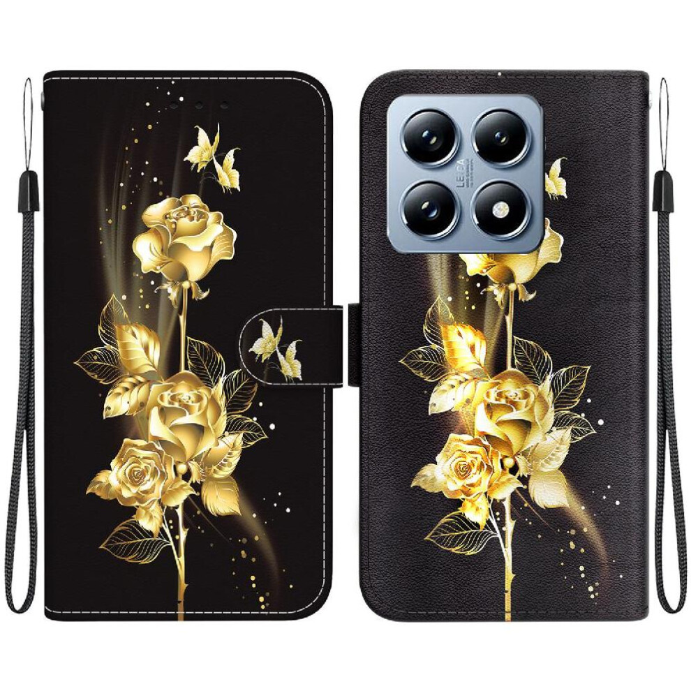 (Ohter) Flip Case For Xiaomi 14T Pro 5G Magnetic Closure Pu Leather Card Slots Wallet Butterfly Flower Painted 764563459926