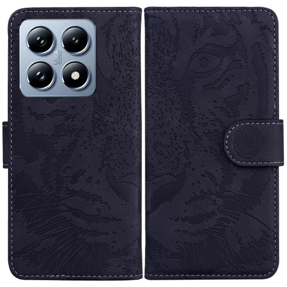 (Black) Flip Case For Xiaomi 14T 5G Kickstand Protective Leather Wallet Embossed Cute Tiger Black 764563460281