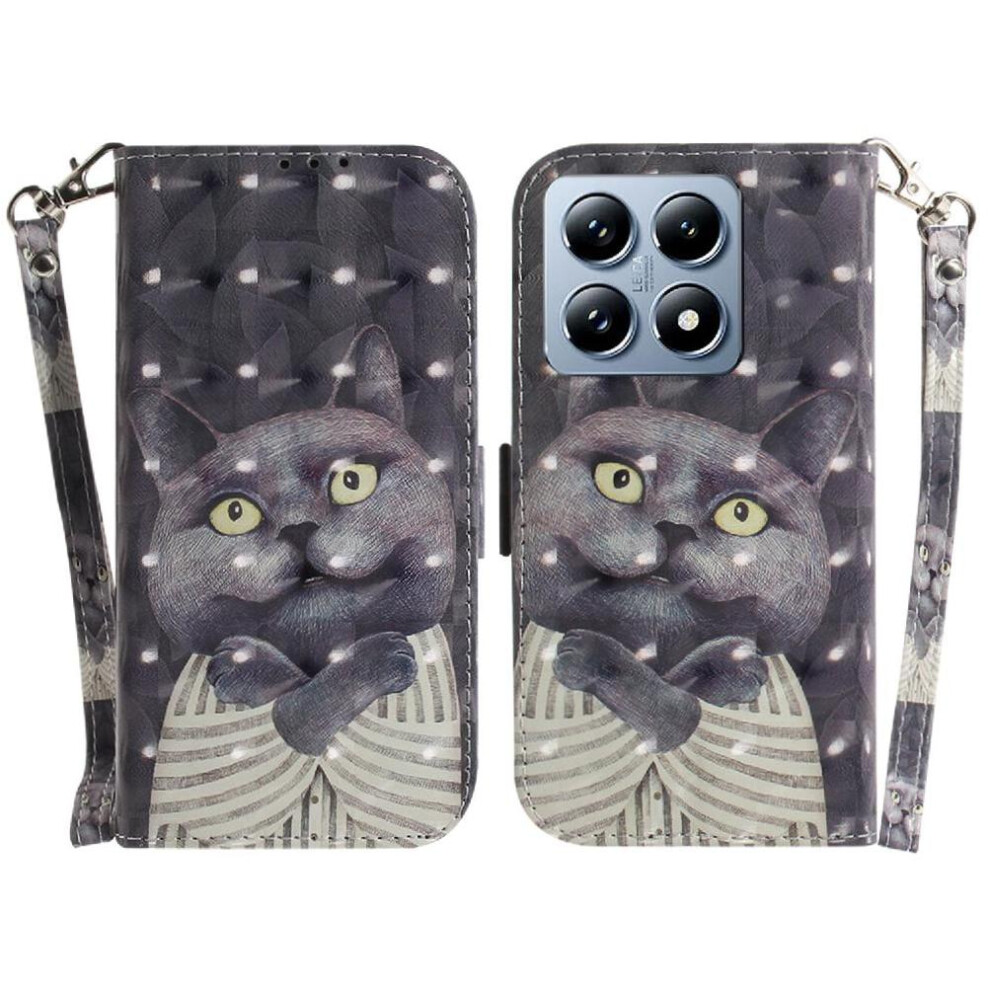 (C2) 3D Painted Protective Case For Xiaomi 14T 5G Wallet Card Slots Lanyard Magnetic Closure Pu Leather 764563460786
