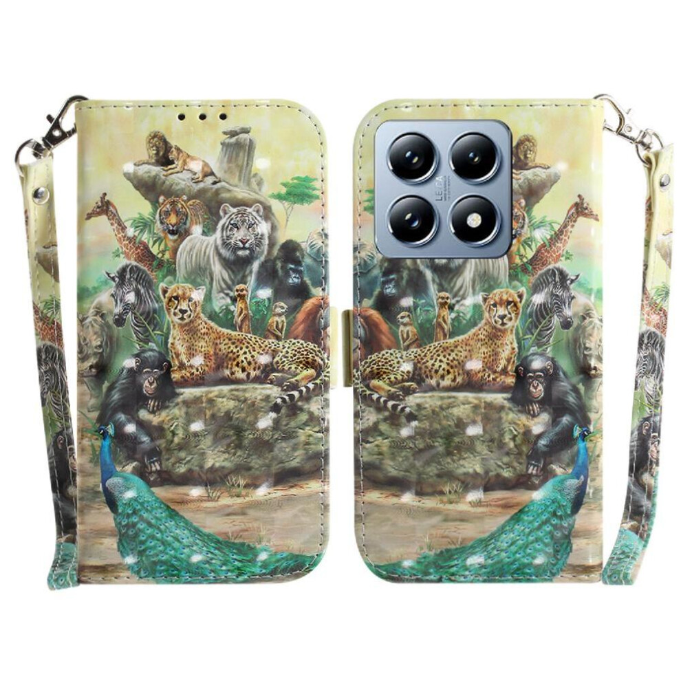 (Ohter) 3D Painted Protective Case For Xiaomi 14T 5G Wallet Card Slots Lanyard Magnetic Closure Pu Leather 764563460809