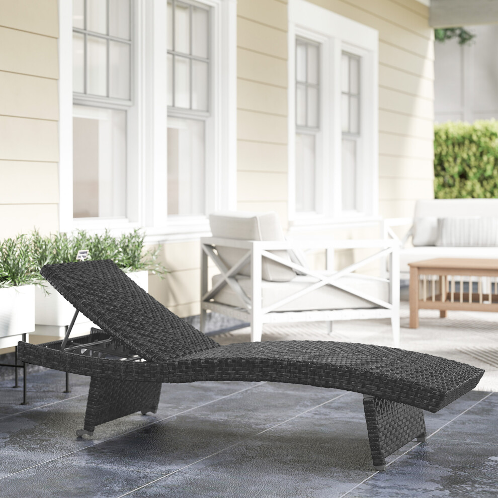 Outsunny PE Rattan Sun Lounger with 4-Level Adjustable Backrest, Black