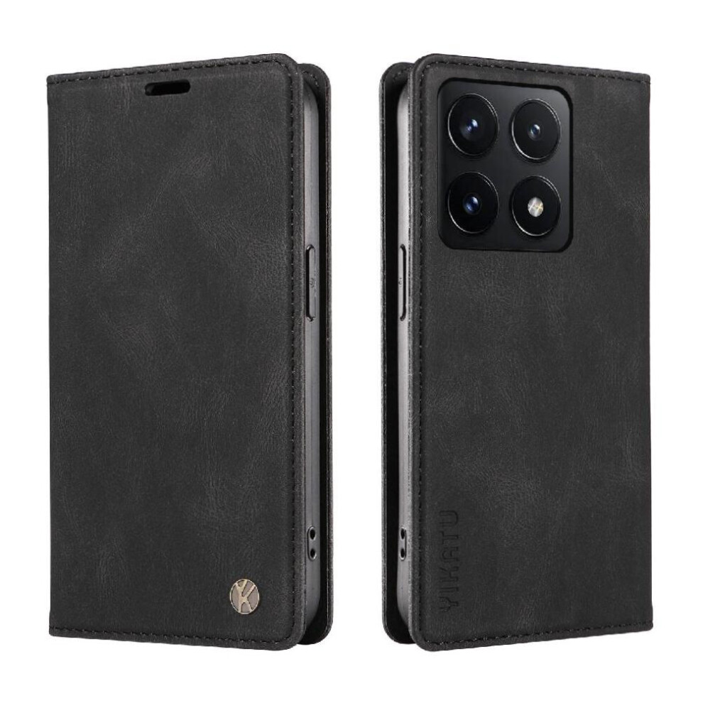 Photos - Case  Compatible with Xiaomi 14t  Skin-friendly Magnetic Flip Phone Leather  Solid Color(Black)