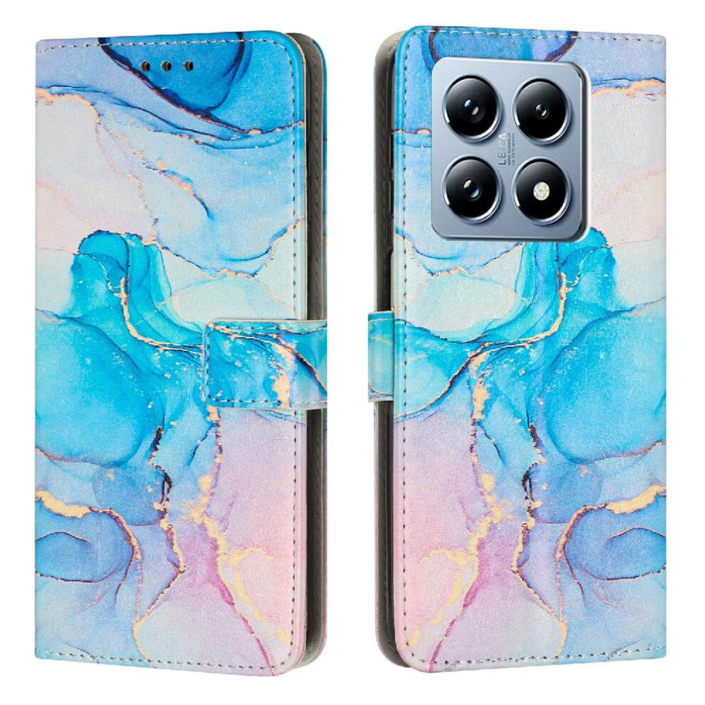 (Soft ) Flip Case For Xiaomi 14T Painted Marble Card Insertion Wallet Case Buckle Flap Green 764563463008