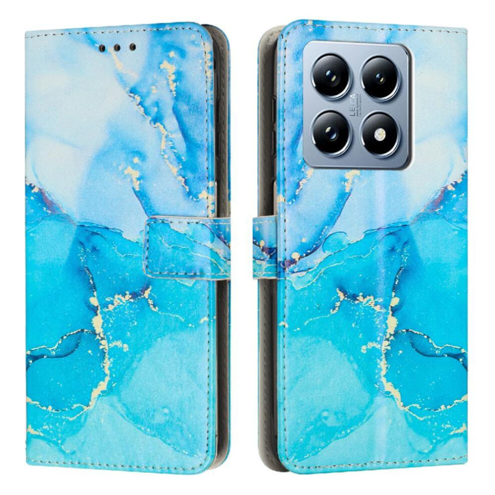 (Bluish ) Flip Case For Xiaomi 14T Painted Marble Card Insertion Wallet Case Buckle Flap Green 764563463039