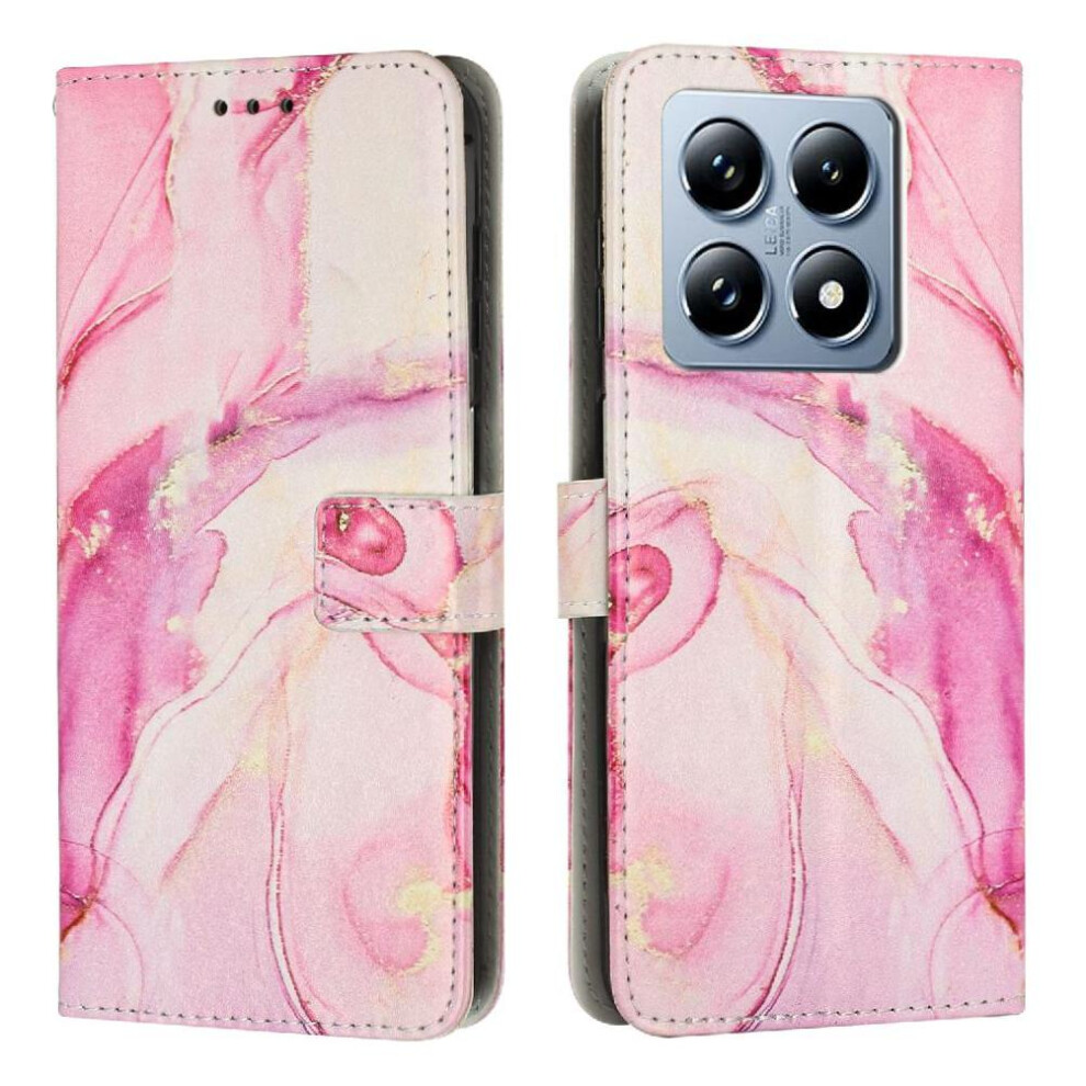 (Rose ) Flip Case For Xiaomi 14T Painted Marble Card Insertion Wallet Case Buckle Flap Gold 764563463015