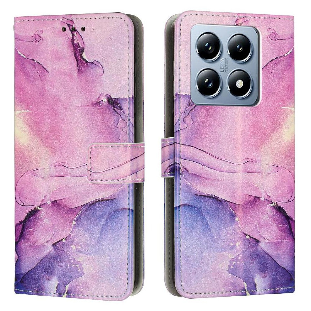 (Purple) Flip Case For Xiaomi 14T 5G Buckle Flap Card Insertion Wallet Case Painted Marble Purple 764563463046